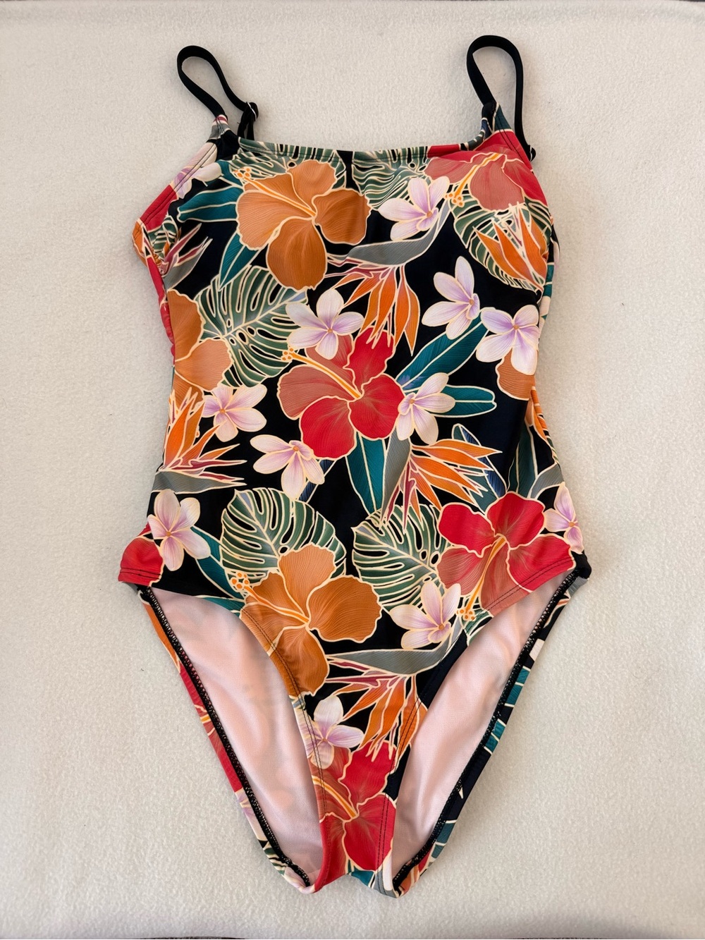 Hurley Black One-Piece Swimsuit with Tropical Floral Pattern